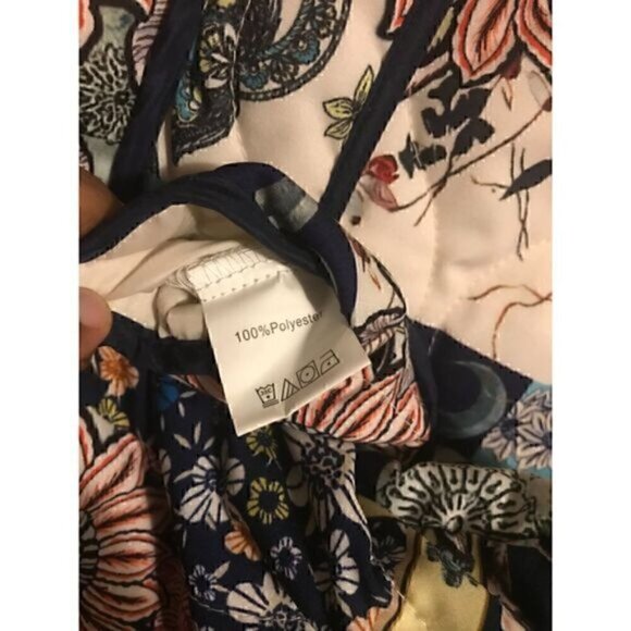 Blue Quilted Jacket Patchwork Winter Floral Grannycore Cottagecore Coat L - Picture 12 of 16